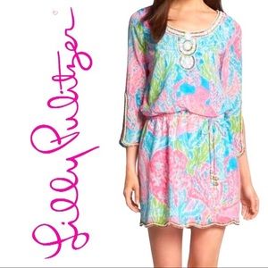 Lilly Pulitzer Delisa Caftan Beaded Dress Let’s Cha Cha sz L